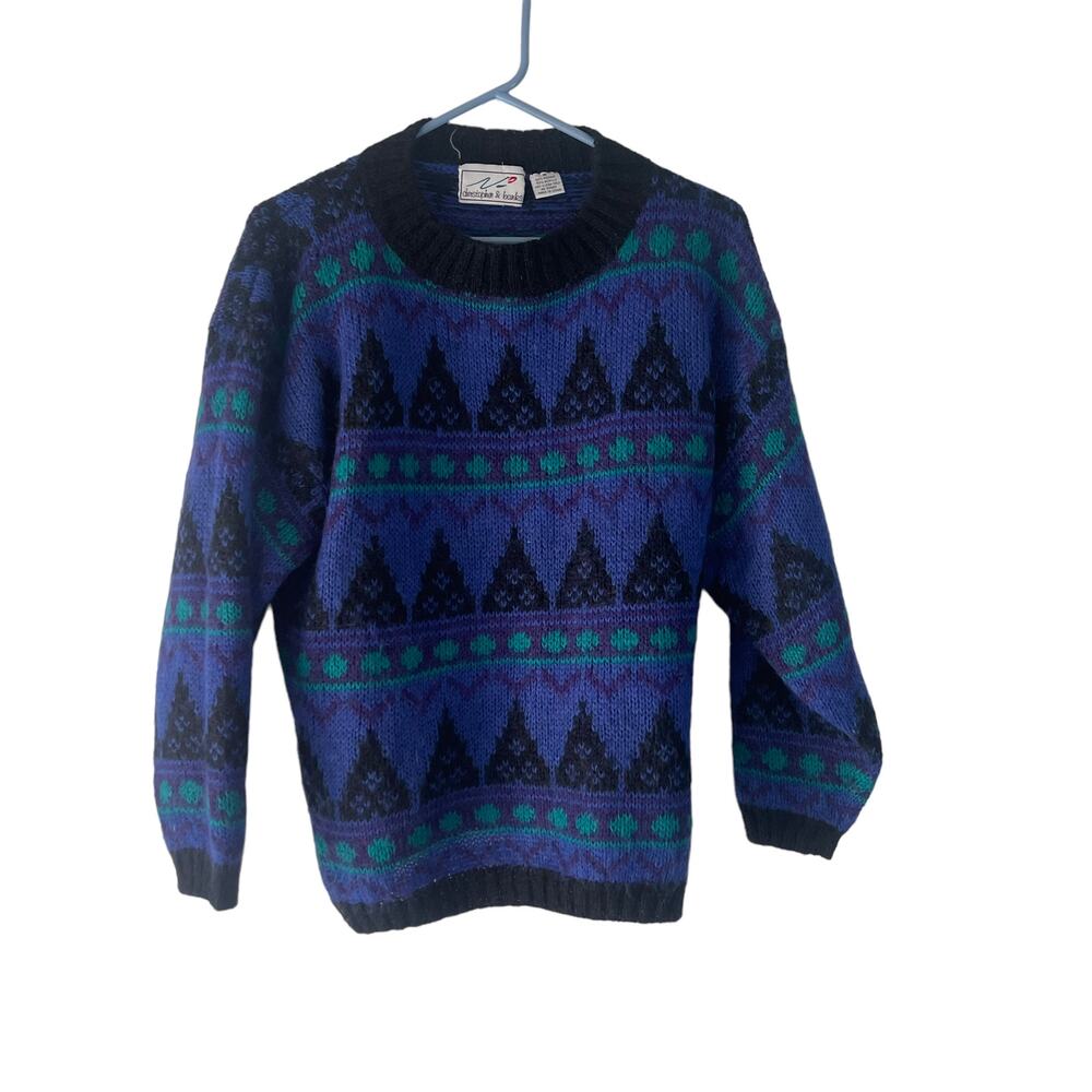 Christopher & Banks Vintage Women's Size Medium Mohair Loud Purple Print Sweater